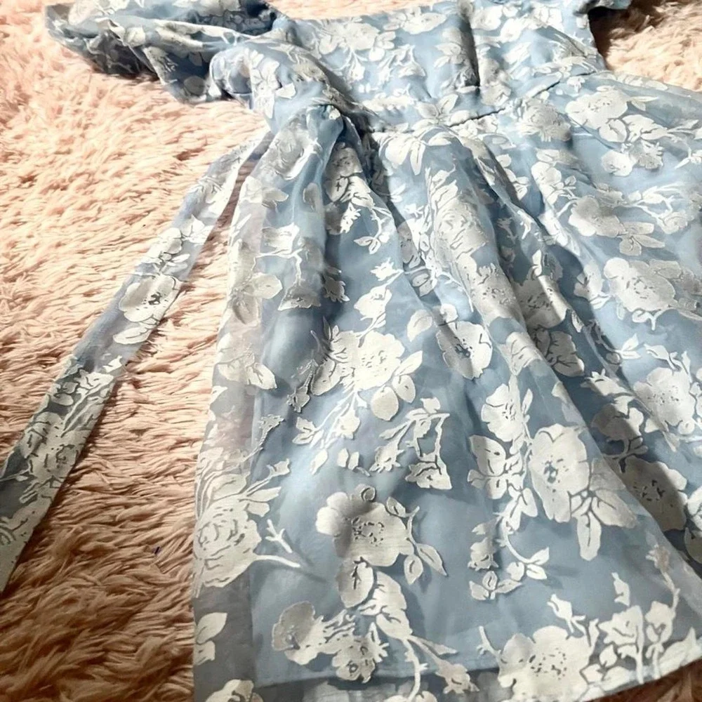 Whimsical Babydoll Milkmaid Floral Pastel Puff Sleeve Dress Girls 14 Baroque